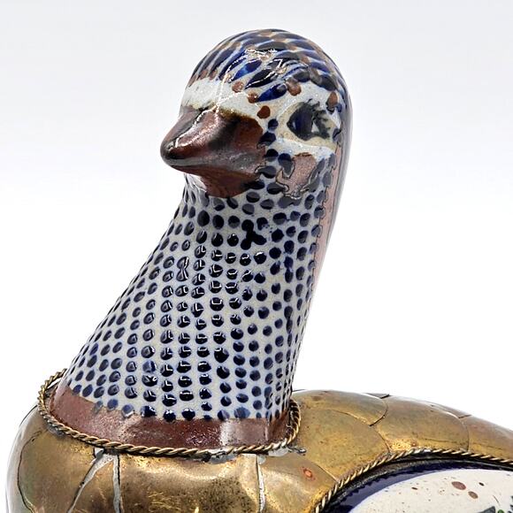 Sergio Bustamante Brass Porcelain Goose Figurine Floral Mixed Metal MCM - Picture 4 of 9